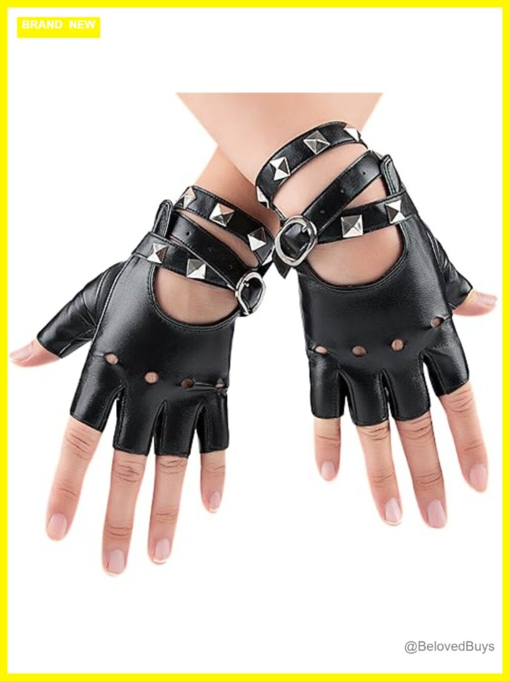 Fingerless Faux Leather Gloves with Adjustable Belt, Punk Cosplay, Motorcycle